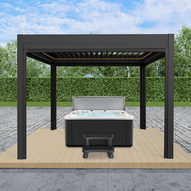 New Robust Aluminium Gazebo Motorized Waterproof Design Outdoor Pergola with LED Light