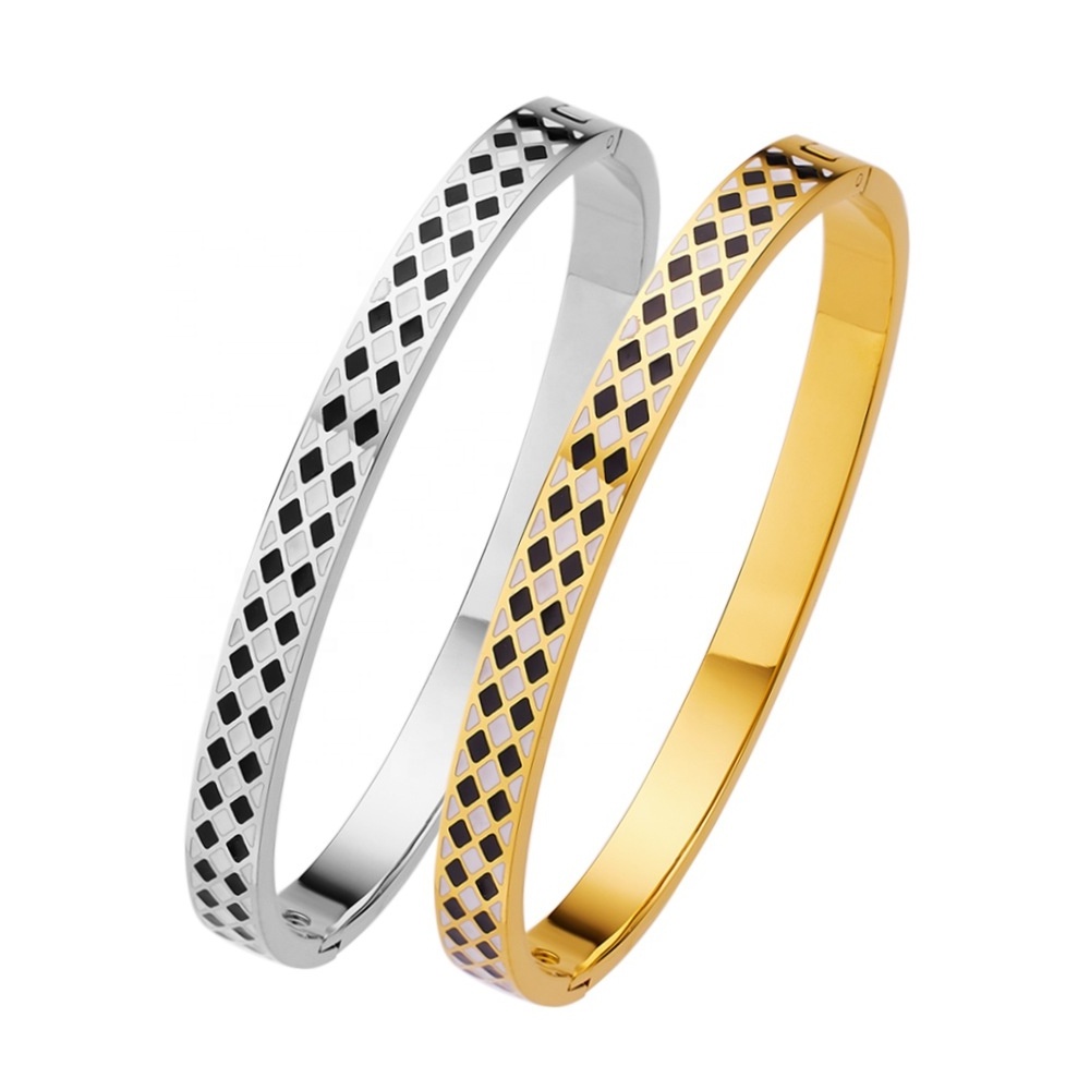 Joyero Joyas De Acero Simple 18k Gold Plated Stainless Steel Bracelet Jewelry Party Gift Opening White Cubic Zirconia Bangles