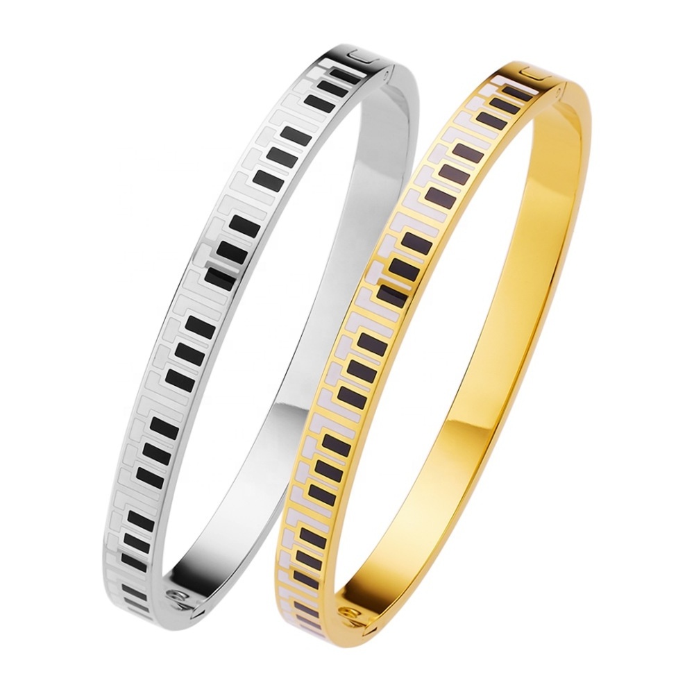 Joyero Joyas De Acero Simple 18k Gold Plated Stainless Steel Bracelet Jewelry Party Gift Opening White Cubic Zirconia Bangles