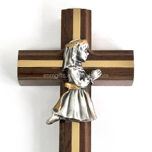 Crucifix wooden cross girl figure hand crafted hanging decoration wall cross