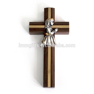 Crucifix wooden cross girl figure hand crafted hanging decoration wall cross