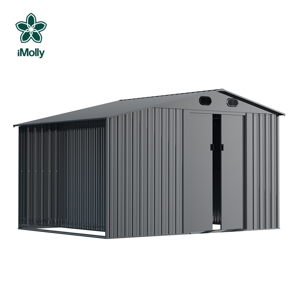 Newest Design 2-in-1 Multi-Use Outdoor Galvanized Steel Single Door Metal Shed with Firewood Storage House Sloped Roof Design