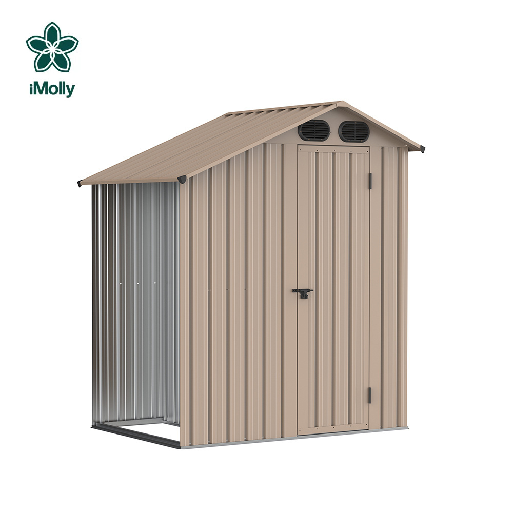 Newest Design 2-in-1 Multi-Use Outdoor Galvanized Steel Single Door Metal Shed with Firewood Storage House Sloped Roof Design