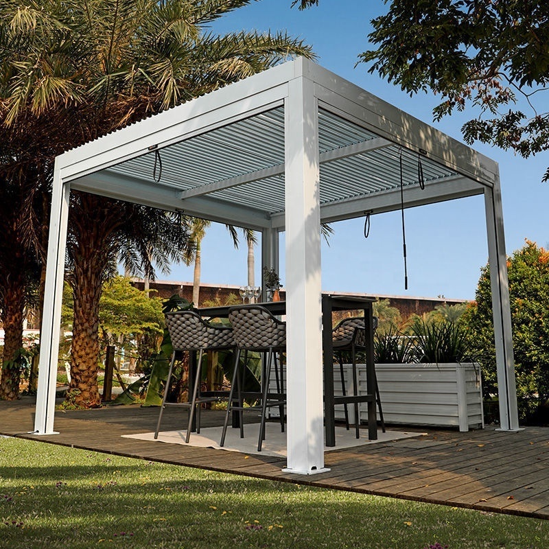 Oem electric rain proof aluminum alloy louvered garden pergola shelter courtyard Luxury Aluminum Alloy Gazebo with sunshade