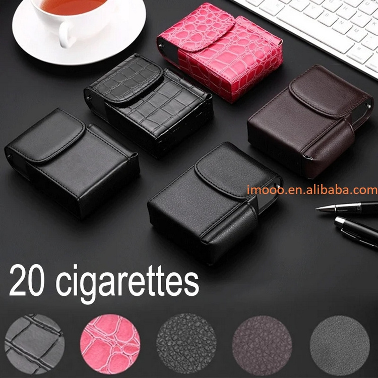 Factory Price Leather Cigarette Case Original Boxes PU Hold 20pcs Gas Lighter Businessman Cigar Case Gadgets For Men Smoke