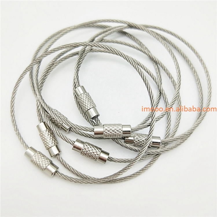 Free Shipping 15mm Wire Rope 1.5mm Dia Key Chain Stainless Steel Wire Keychain Pendant Loop Outdoor Carabiner Cable Key Ring