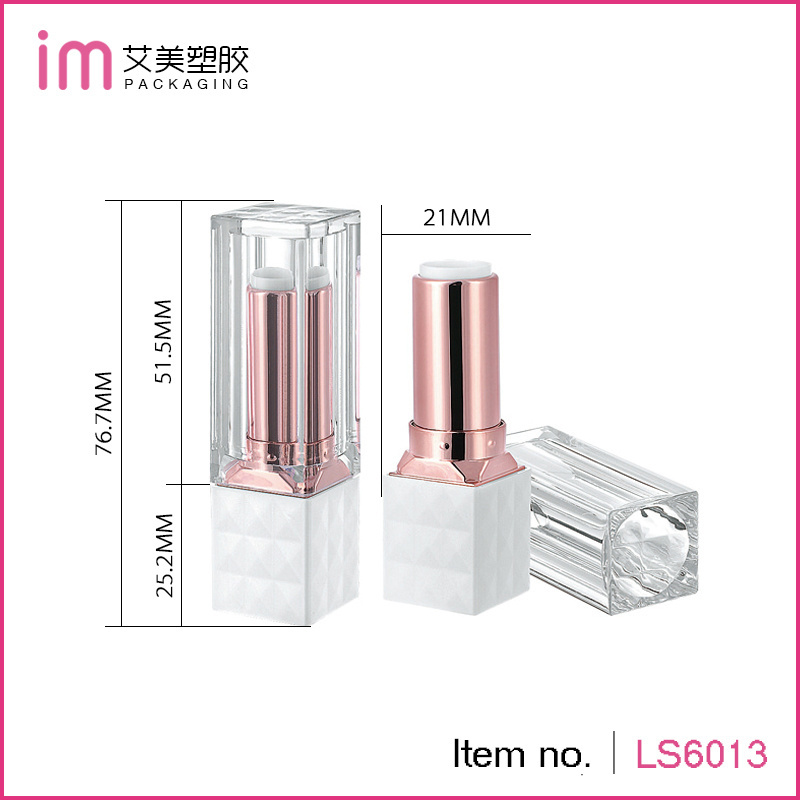 wholesale glitter square classic white and pink lip balm tube empty luxury rose gold lipstick case