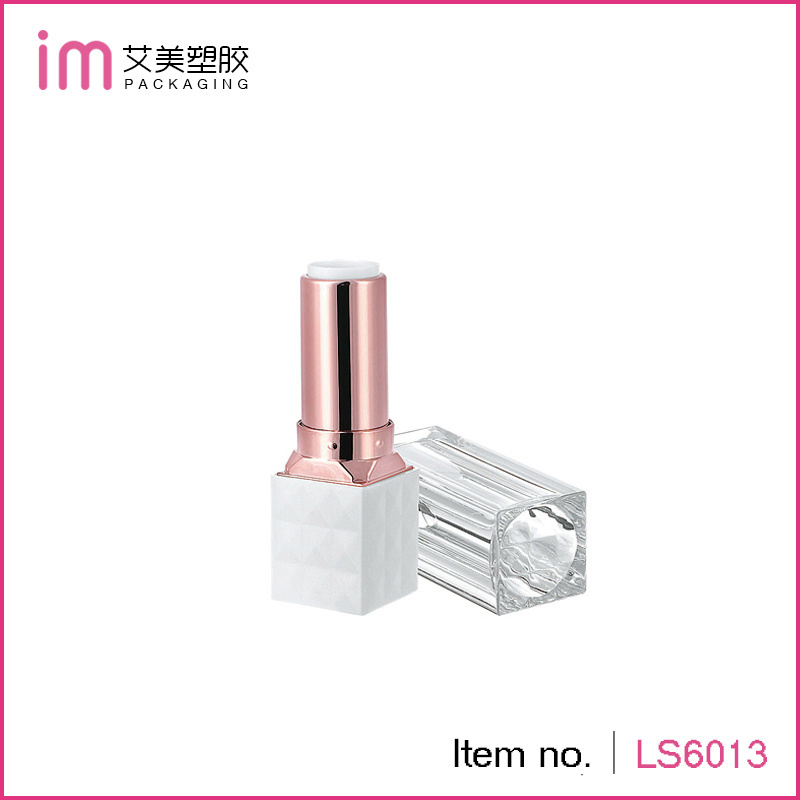 wholesale glitter square classic white and pink lip balm tube empty luxury rose gold lipstick case