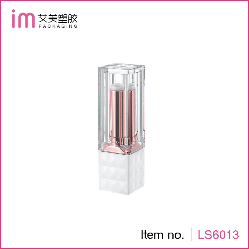 wholesale glitter square classic white and pink lip balm tube empty luxury rose gold lipstick case