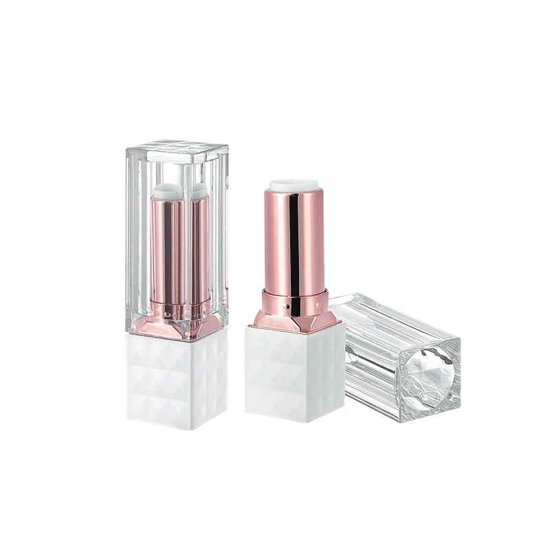 wholesale glitter square classic white and pink lip balm tube empty luxury rose gold lipstick case