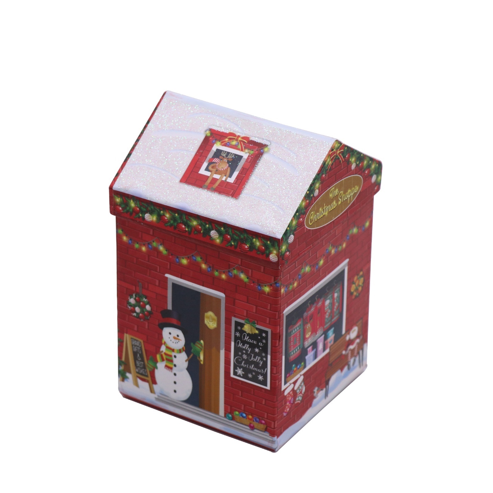 Cute house style christmas gift boxes christmas house shape candy paper packaging boxes custom printing paper boxes