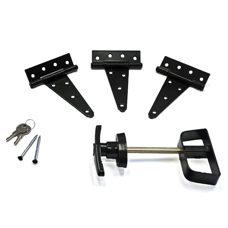 Wholesale Zinc Alloy Rust proof L Handle Black Gate Door Lock Shed Door Handle Lock Kit Gate Hardware