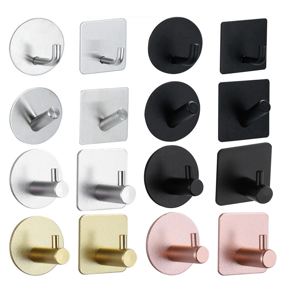 Wholesale Wall Mounted Self Adhesive Stainless Steel Clothes Hook Bathroom and Kitchen Towel Robe Hooks