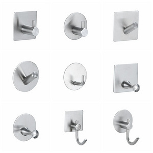 Wholesale Wall Mounted Self Adhesive Stainless Steel Clothes Hook Bathroom and Kitchen Towel Robe Hooks