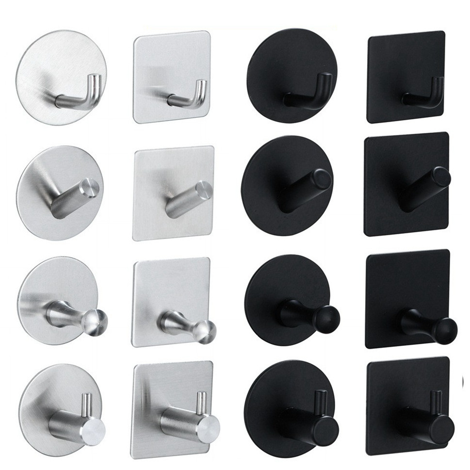 Wholesale Wall Mounted Self Adhesive Stainless Steel Clothes Hook Bathroom and Kitchen Towel Robe Hooks