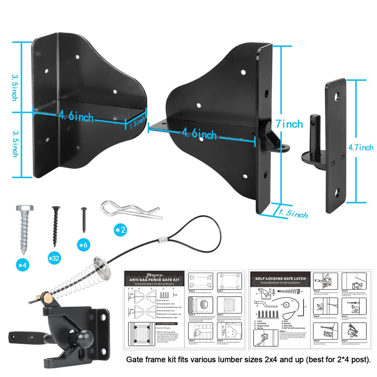 Wholesale Updated 90 Degree Right Angle Gate Hardware  Fence Gate Kit with Gate Latch Anti Sag