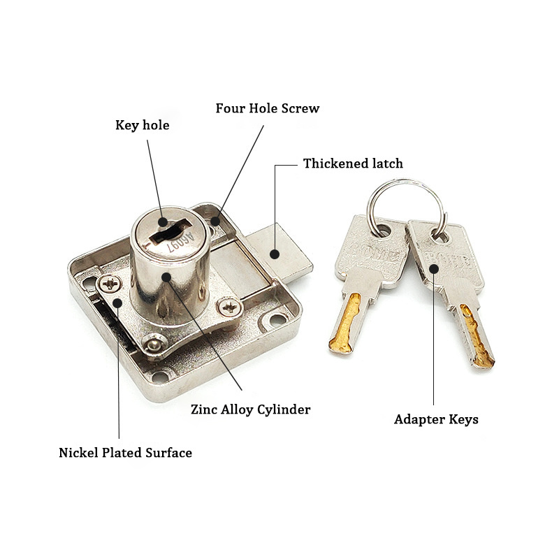 High Quality Self Locking Drawer Sliding Latch Furniture Lock 3mm Zinc Alloy Cylinder Latch Hardware Cabinet Lock