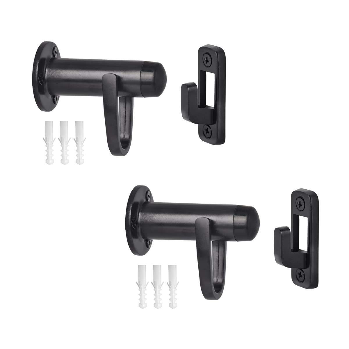 Wall Mounted Heavy Duty Black Latch Hook Stop with Sound Dampening Rubber Bumper