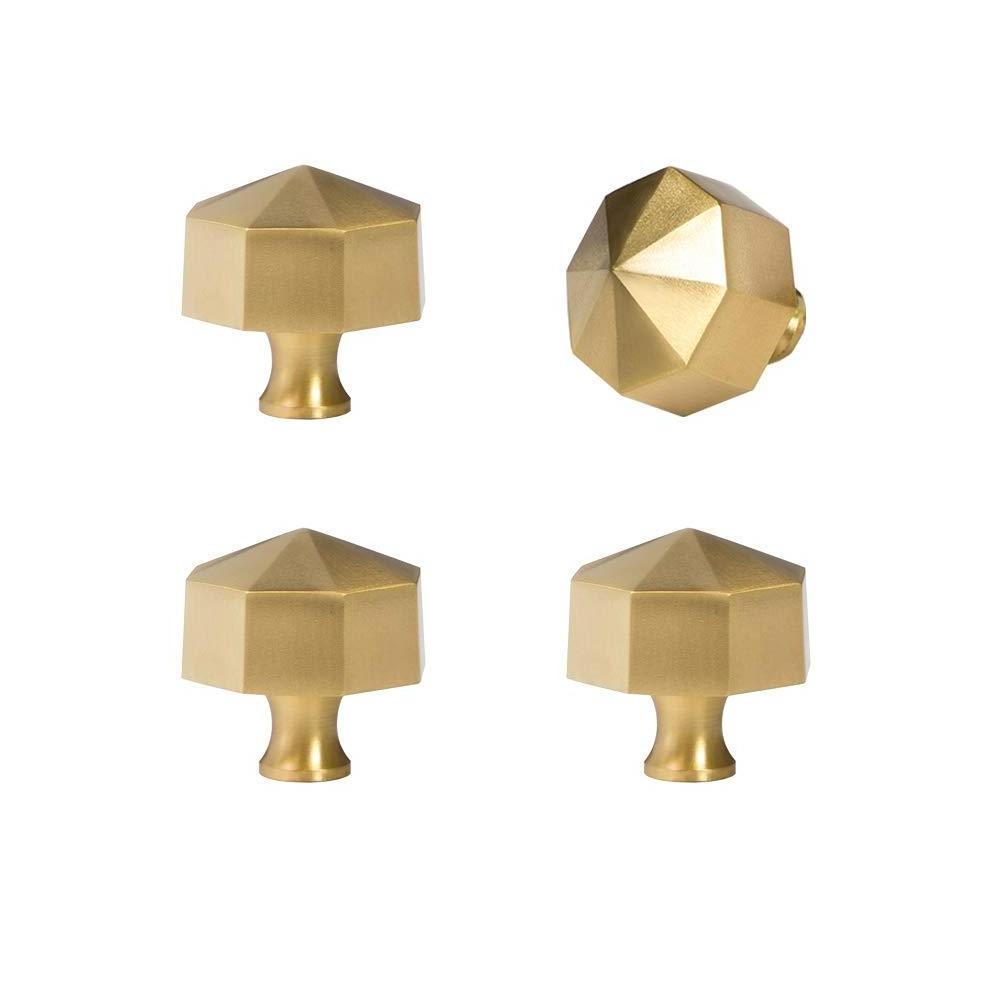 Euro Style Octagon Shaped Brushed Gold Furniture Drawer Cabinet Knobs Solid Brass Knobs