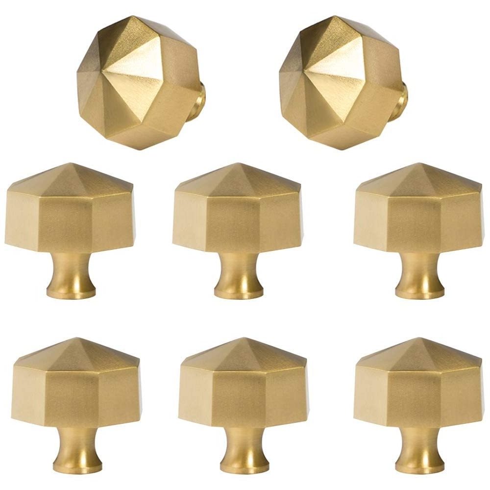 Euro Style Octagon Shaped Brushed Gold Furniture Drawer Cabinet Knobs Solid Brass Knobs