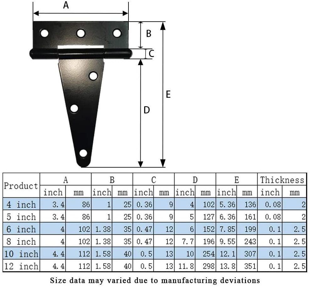 Wholesale 6 inch 8 inch Heavy Duty Fence T-hinge Wrought Iron Solid Bronze Gate Hinge Gate Hardware