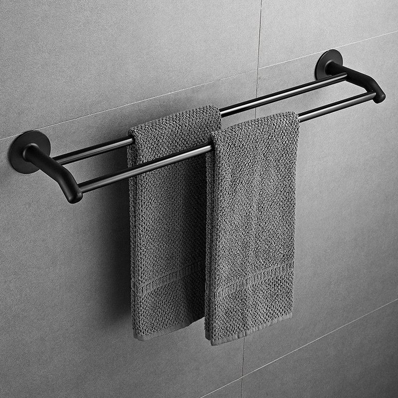 Factory Price Wall Mounted Towel Rack Modern Black Painted Space Aluminum Double Layers Bathroom Towel Shelf Rack