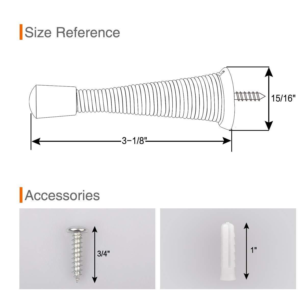 Spring Door Stop Wall Protector Flexible Spring Door Stopper with Rubber Bumper Tips Wall Mounted