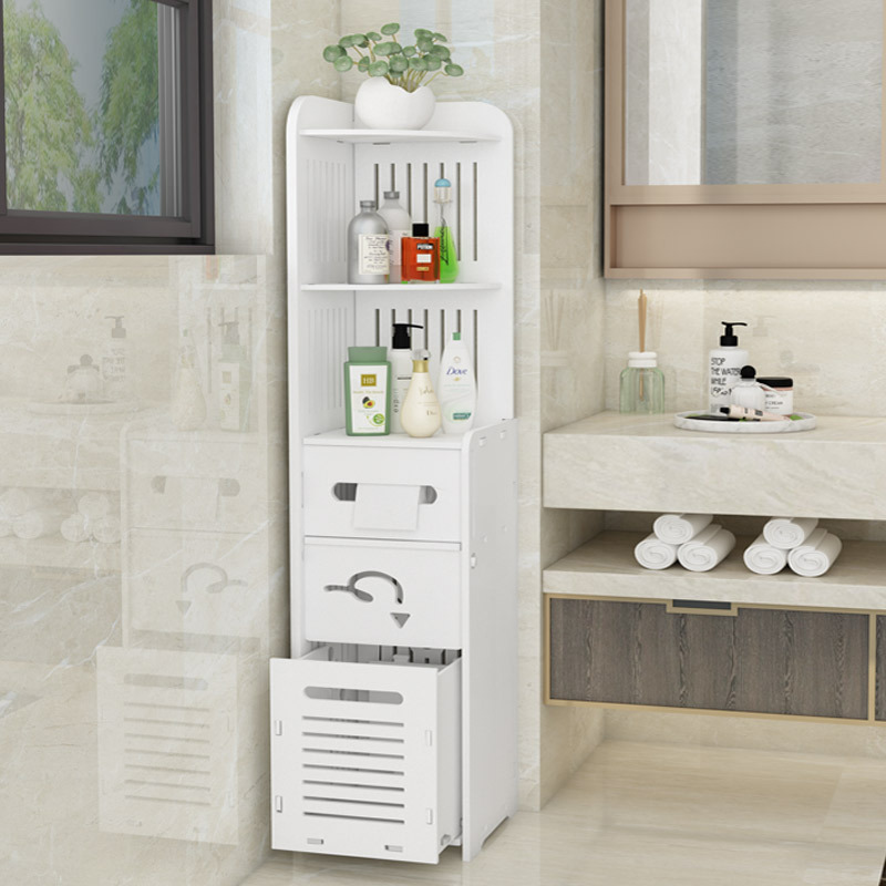 Hot Narrow Bathroom Corner Doors Sliding Open Cabinet Thin Toilet Shelf Paper Storage Free Standing Floor Storage Cabinet