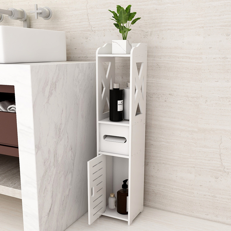 Custom Hot Sale Free Stand PVC White Toilet Paper Storage Stand Small Toilet Cabinet Bathroom Storage Corner Floor Cabinet