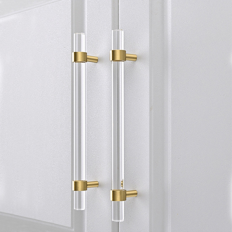 High Quality T Bar Kitchen Furniture Hardware Pulls Adjustable Brass Base Clear Acrylic Cabinet Pulls and Handles