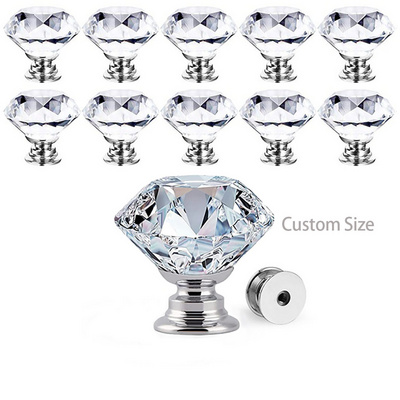 High Quality 30MM Crystal Clear Glass Dresser Knobs Silver Diamond Drawer Knobs Pulls