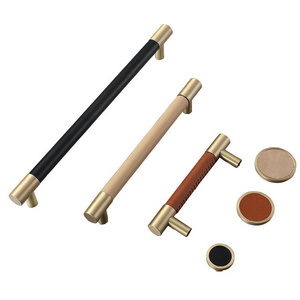 Nordic Brass Leather Handle and Knob Furniture Door Drawer Kitchen Cabinet Wardrobe Furniture Handle