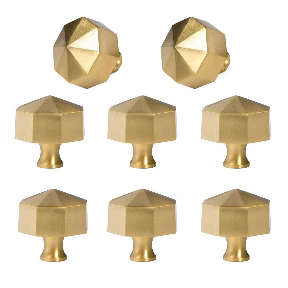 Euro Style Octagon Shaped Brushed Gold Furniture Drawer Cabinet Knobs Solid Brass Knobs