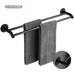 Factory Price Wall Mounted Towel Rack Modern Black Painted Space Aluminum Double Layers Bathroom Towel Shelf Rack