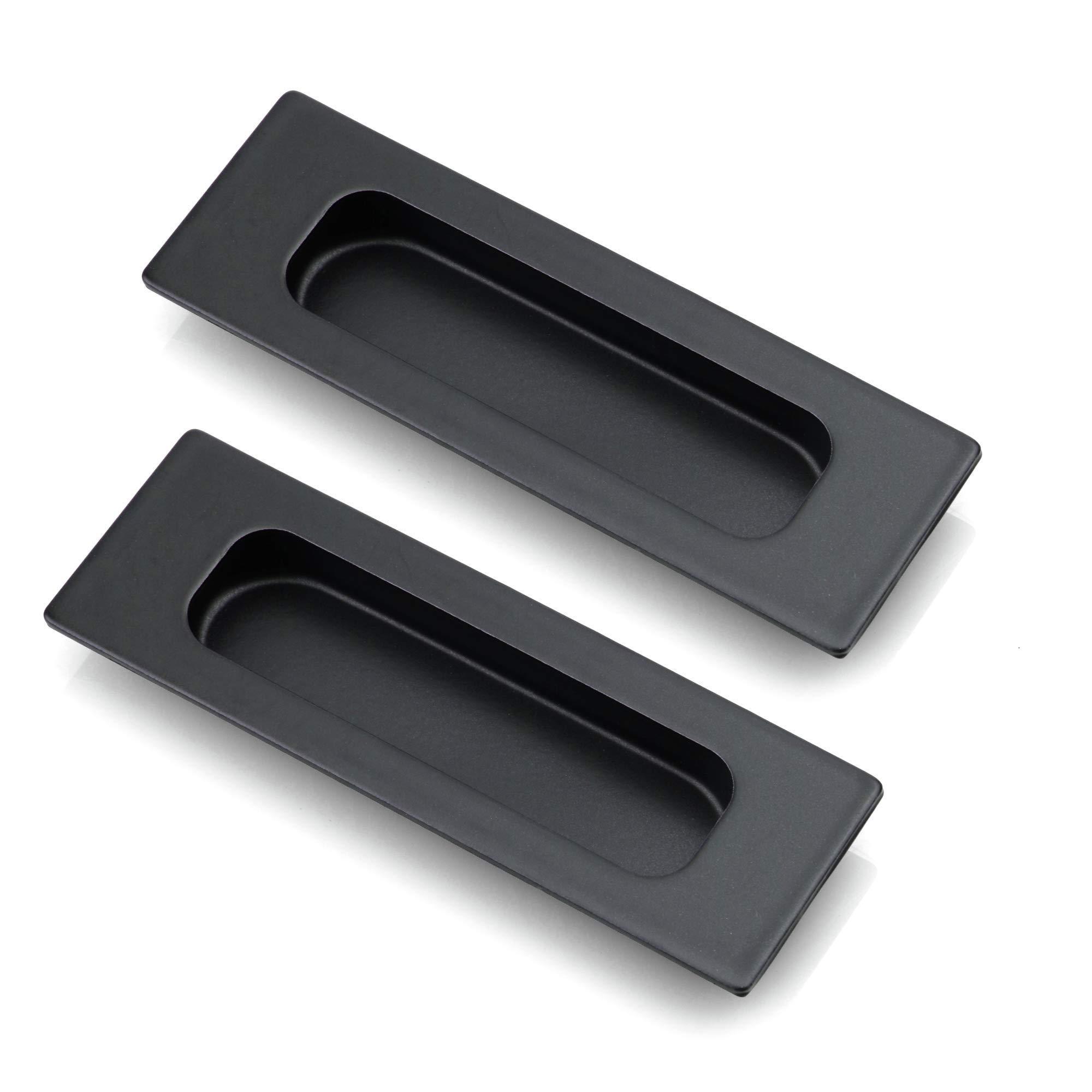 Black Rectangular Recessed Bypass Door Handles Barn Door Finger Pull Set Sliding Closet Door Handles