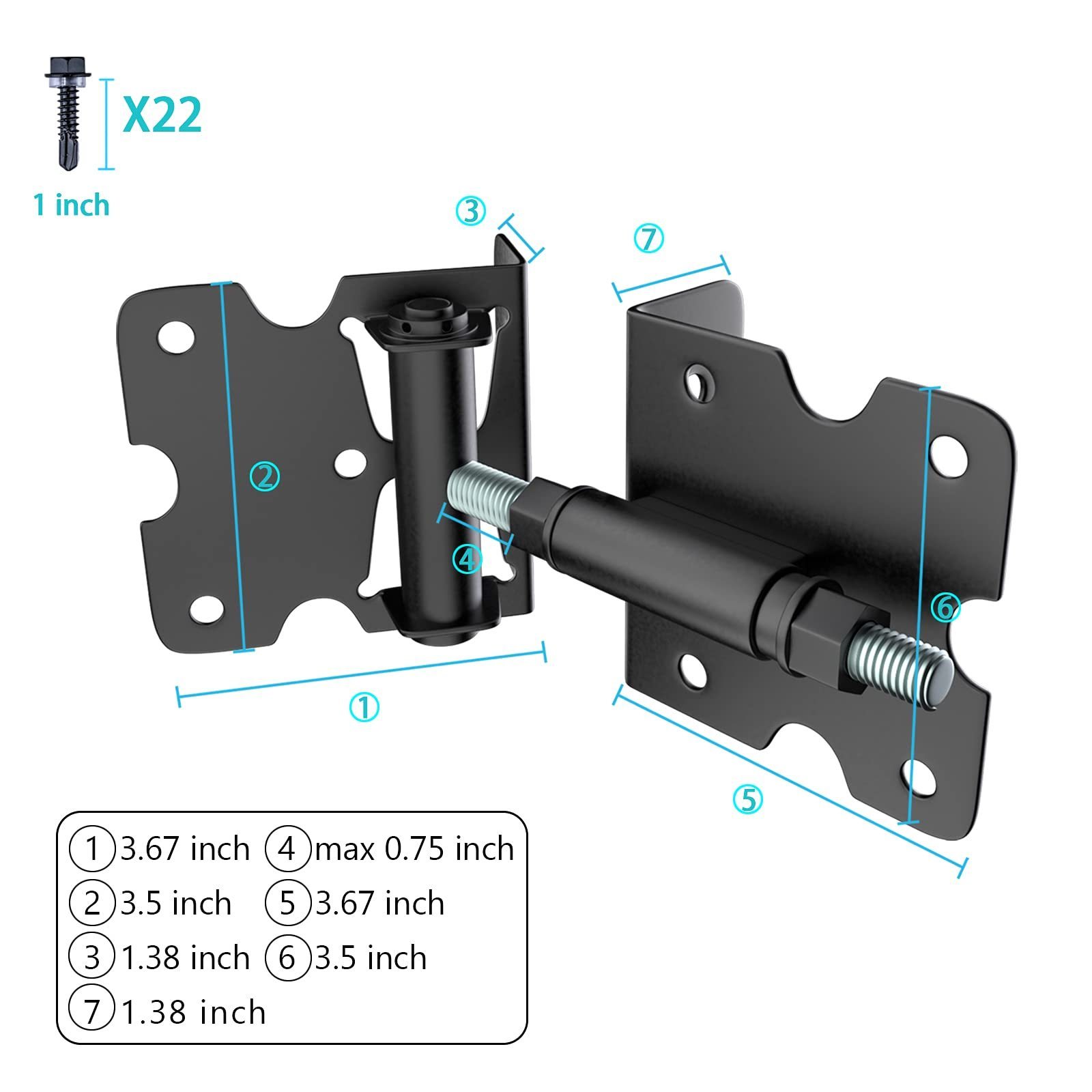 Adjustable Black Stainless Steel Self Closing Fence Gate Hinges Heavy Duty Gate Hinges for Wooden/Vinyl/PVC Fences Gate Hardware