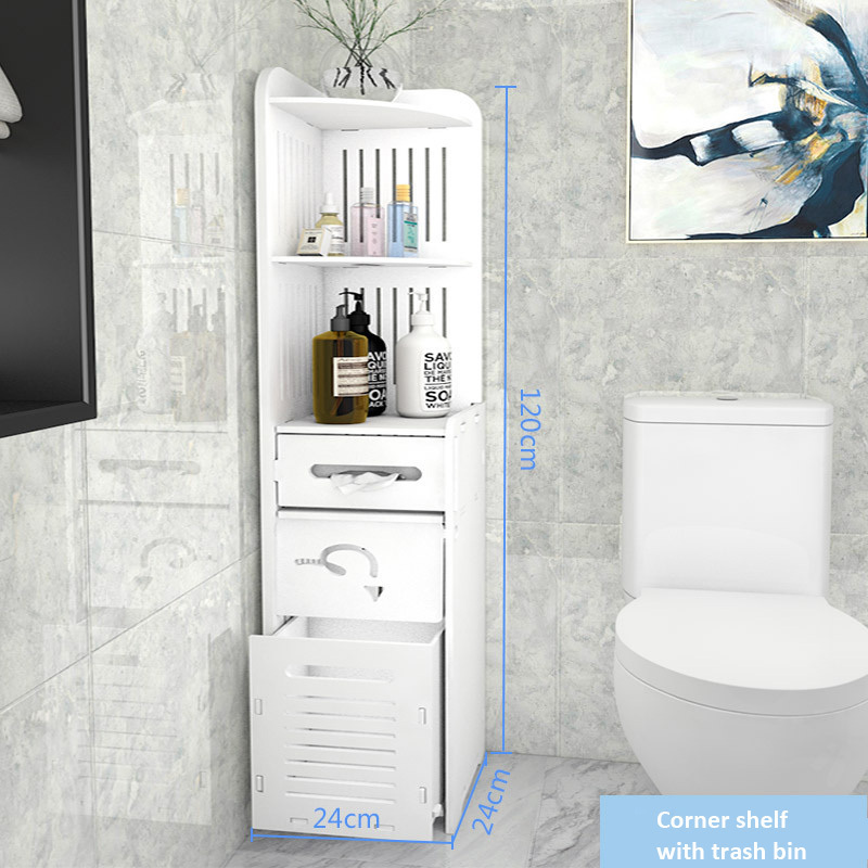 Hot Narrow Bathroom Corner Doors Sliding Open Cabinet Thin Toilet Shelf Paper Storage Free Standing Floor Storage Cabinet