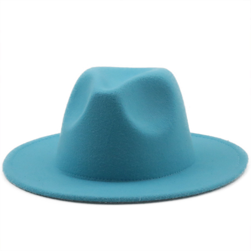 Unisex Wool Felt Fedora Hat Sky Blue Woman Classic Jazz Hat Wide Brim Panama Hat