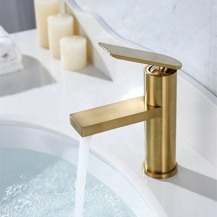 Hot Tall Body Luxury Style Bathroom De Mounted Brass Brushed Gold Taps Basin Faucet