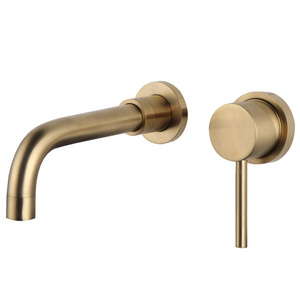 Wall Faucet Brass Bathroom Sink Wall Mounted with Single Handle brushed gold Faucet