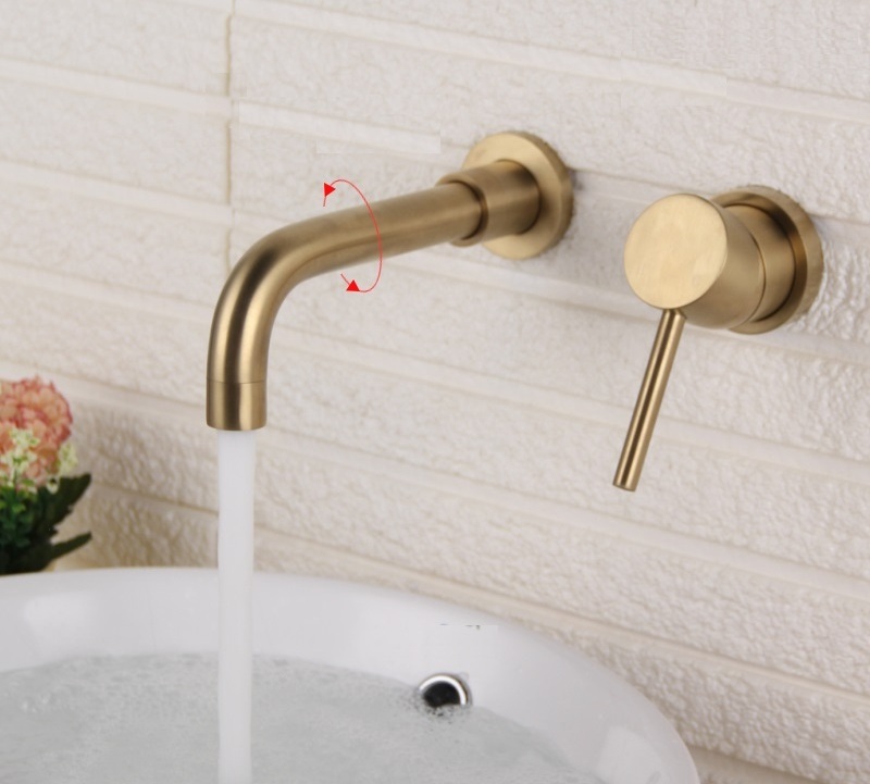 Wall Faucet Brass Bathroom Sink Wall Mounted with Single Handle brushed gold Faucet