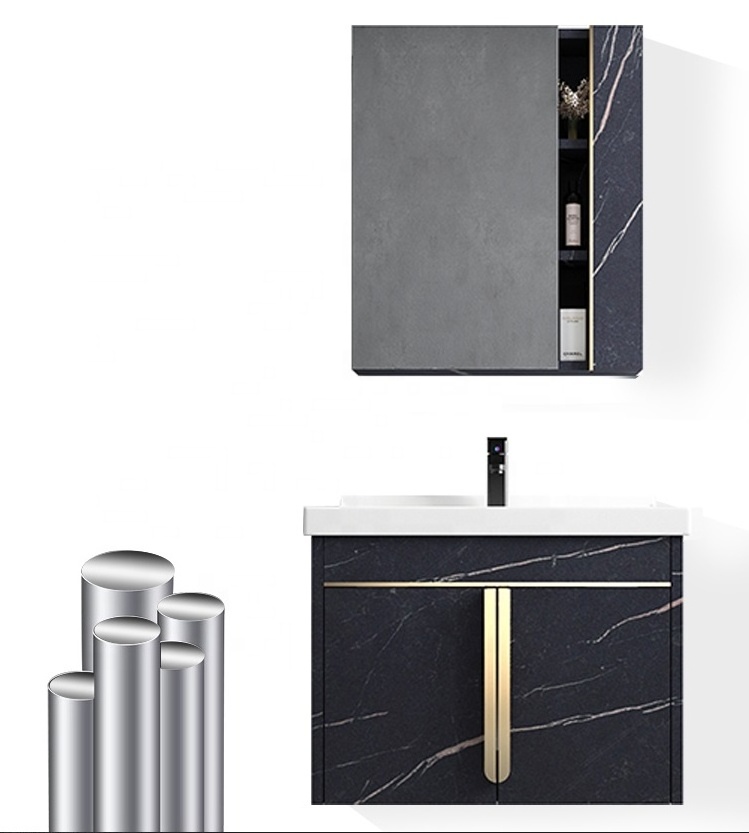 Luxury Well-design Modern Stainless Steel Black Bathroom Cabinet Vanity with Mirror and Basin