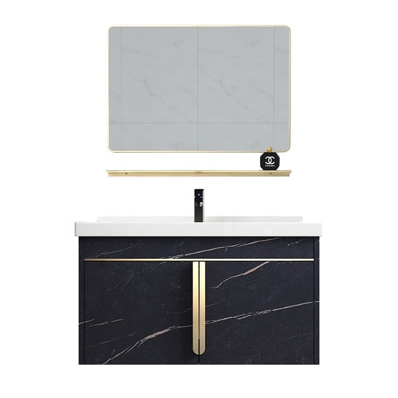 Luxury Well-design Modern Stainless Steel Black Bathroom Cabinet Vanity with Mirror and Basin