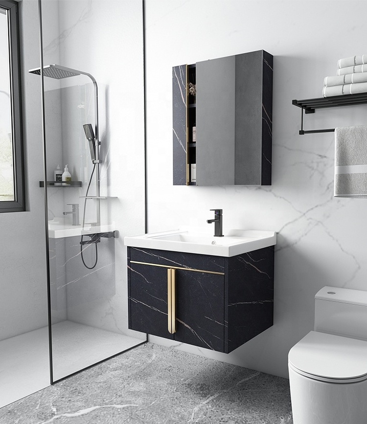 Luxury Well-design Modern Stainless Steel Black Bathroom Cabinet Vanity with Mirror and Basin