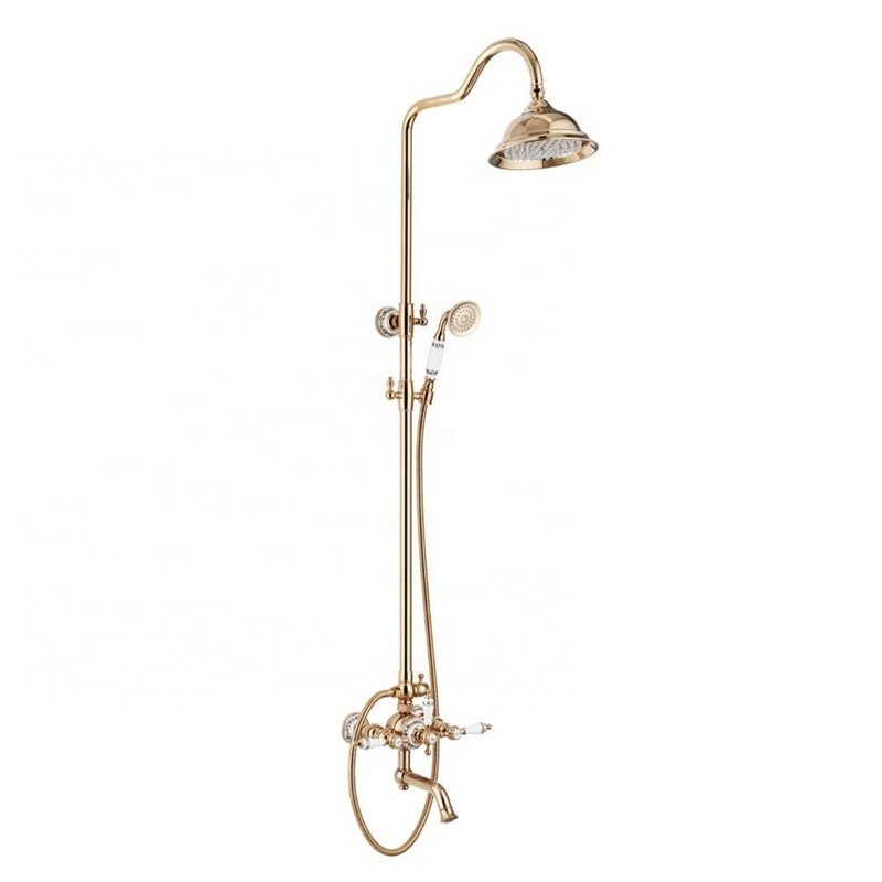 Vintage Style Shower Faucet Rose Gold Mixer Brass Waterfall Shower Head