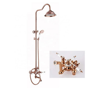 Vintage Style Shower Faucet Rose Gold Mixer Brass Waterfall Shower Head