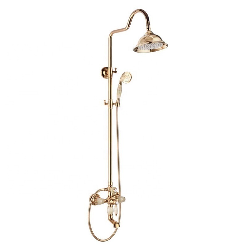 Vintage Style Shower Faucet Rose Gold Mixer Brass Waterfall Shower Head