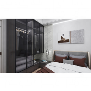 ISO9001 Professional Bedroom Furniture Organizer Luxury Lacquer Black Wardrobe Closet With Swing/Sliding Glass Doors