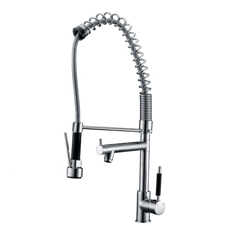 Two way spring pull down brushed nickel kitchen faucet