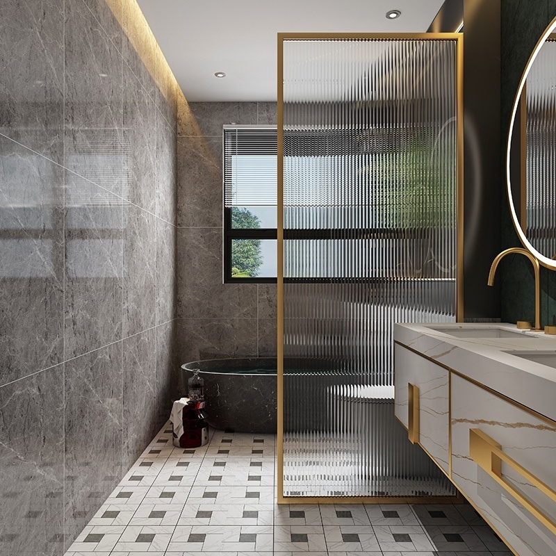 Bathroom custom glass shower door shower panel tempered glass screen gold shower door